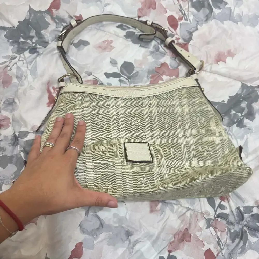 Dooney & Bourke Jacquard Signature Monogram Hobo Shoulder Bag with Leather Trim